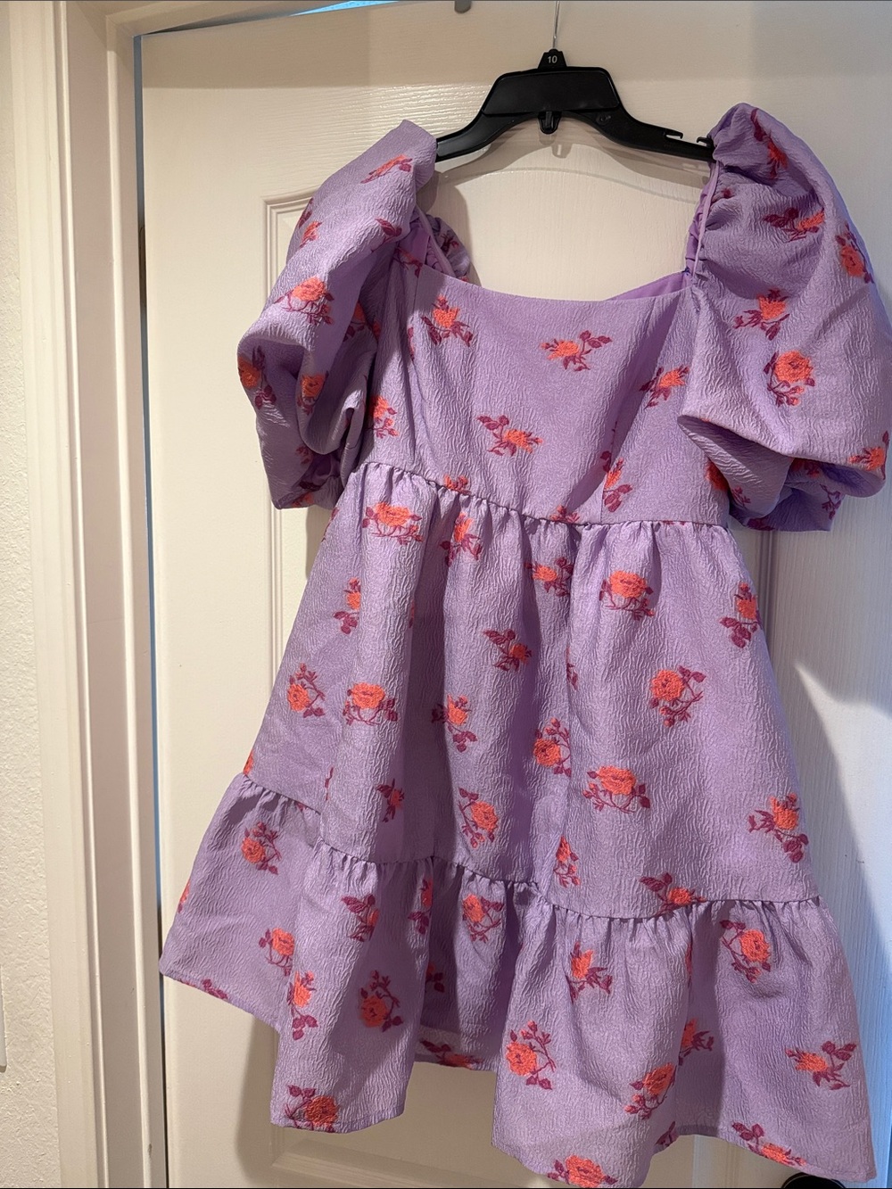 Chelsea28 Lilac Puff-Sleeve Floral Kids Dress - Pink Rose Motif